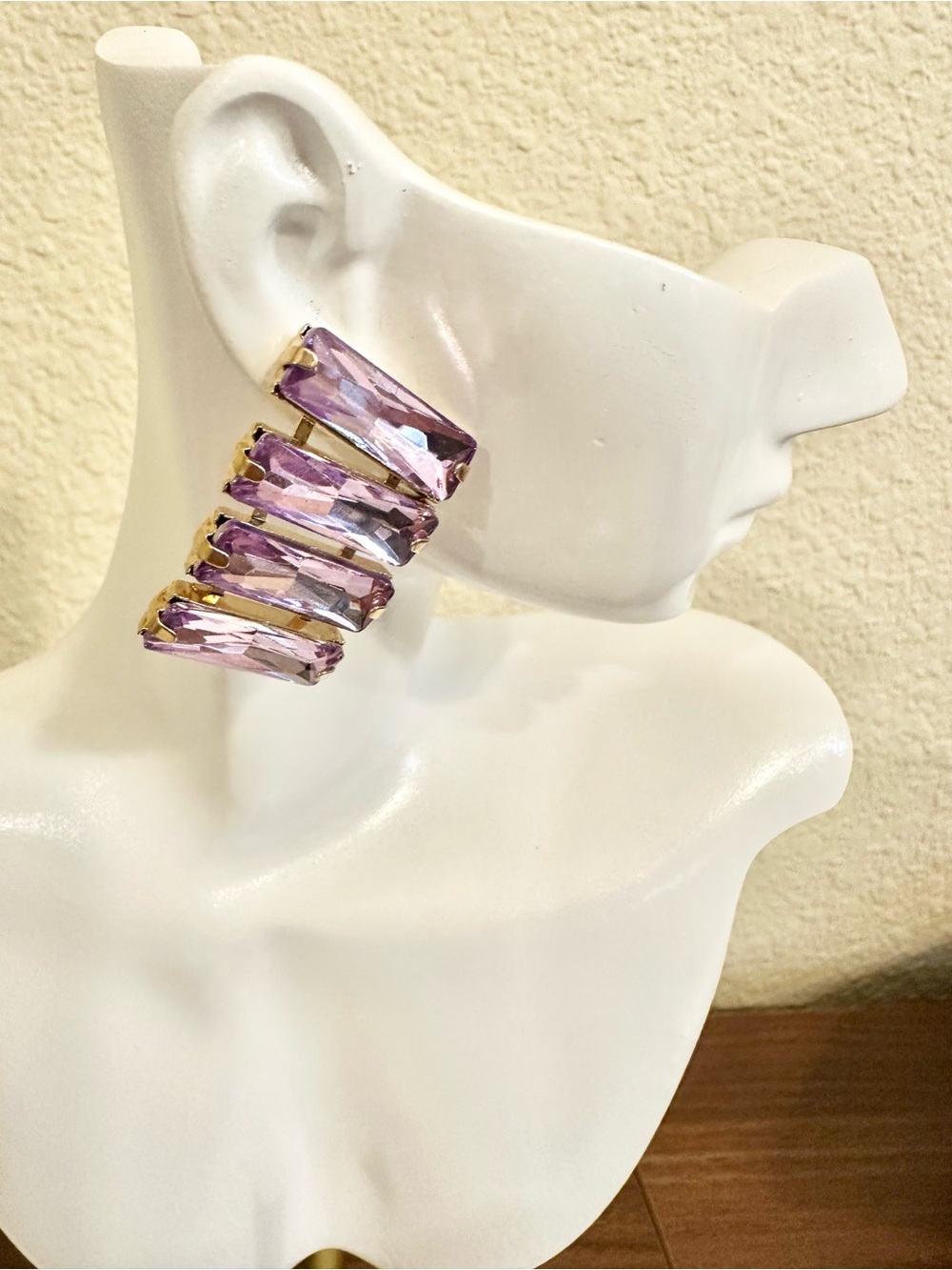 Gold-Tone Lavender Crystal Multi-Stone Drop Earrings